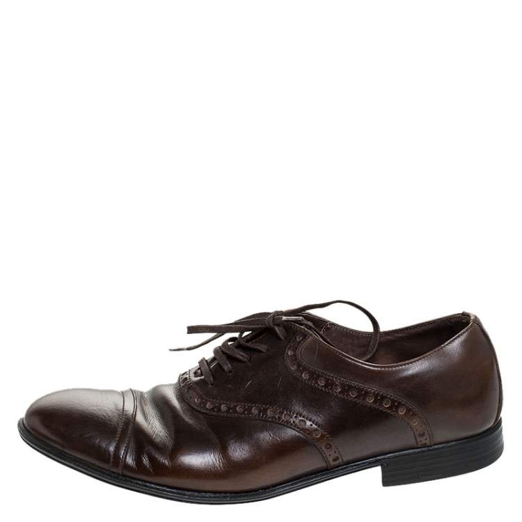 Pre Owned Dolce & Gabbana Brown Leather Bordeaux Cap Toe Oxfords Size 40.5