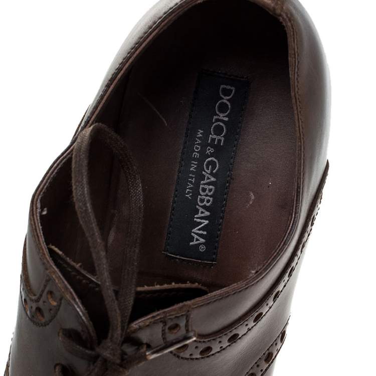 Pre Owned Dolce & Gabbana Brown Leather Bordeaux Cap Toe Oxfords Size 40.5