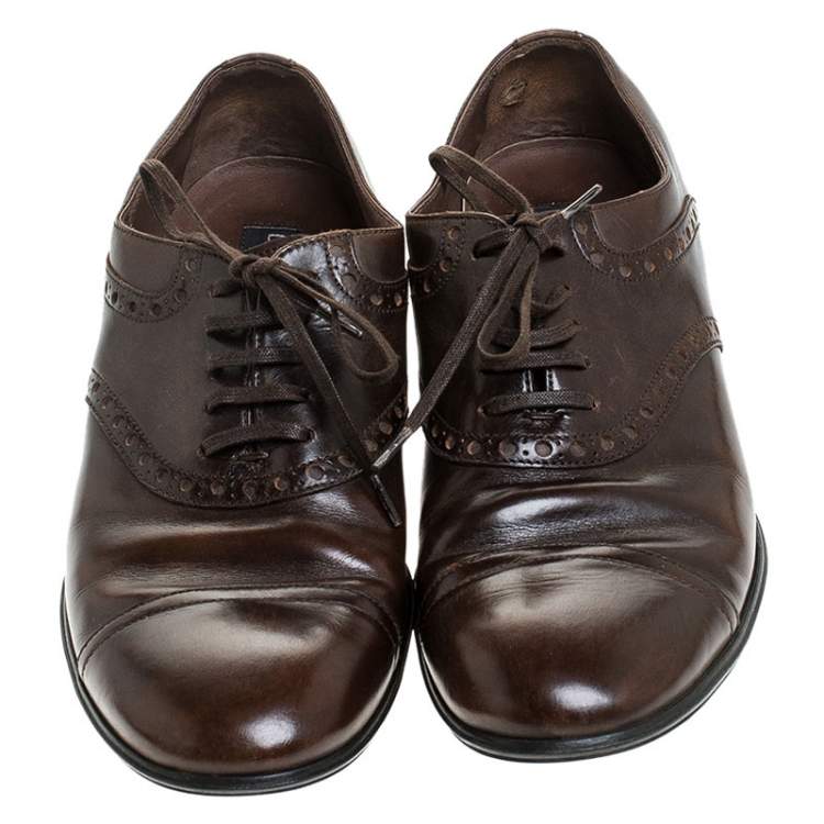 Pre Owned Dolce & Gabbana Brown Leather Bordeaux Cap Toe Oxfords Size 40.5
