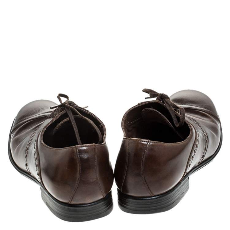 Pre Owned Dolce & Gabbana Brown Leather Bordeaux Cap Toe Oxfords Size 40.5