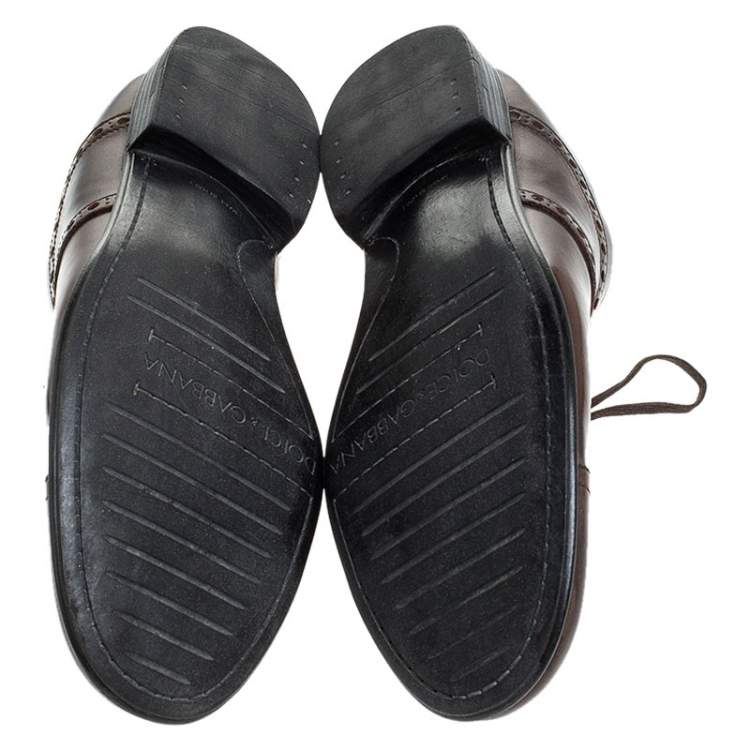 Pre Owned Dolce & Gabbana Brown Leather Bordeaux Cap Toe Oxfords Size 40.5