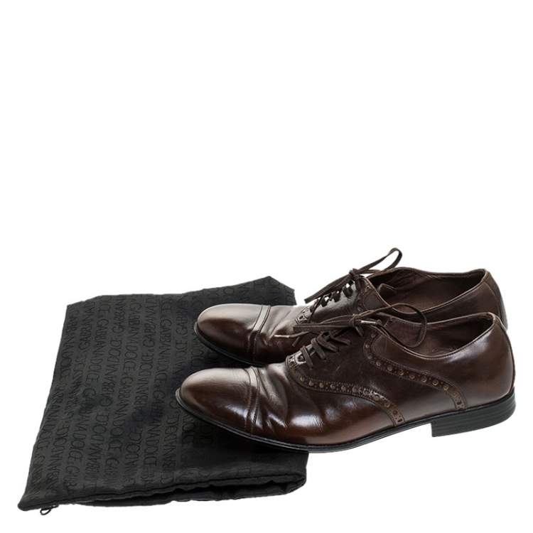 Pre Owned Dolce & Gabbana Brown Leather Bordeaux Cap Toe Oxfords Size 40.5