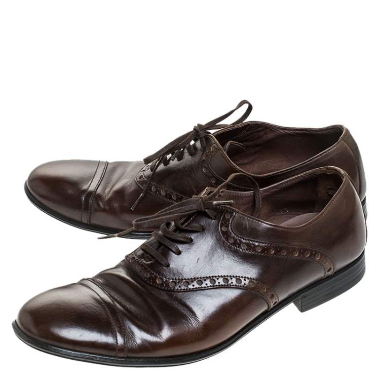 Pre Owned Dolce & Gabbana Brown Leather Bordeaux Cap Toe Oxfords Size 40.5