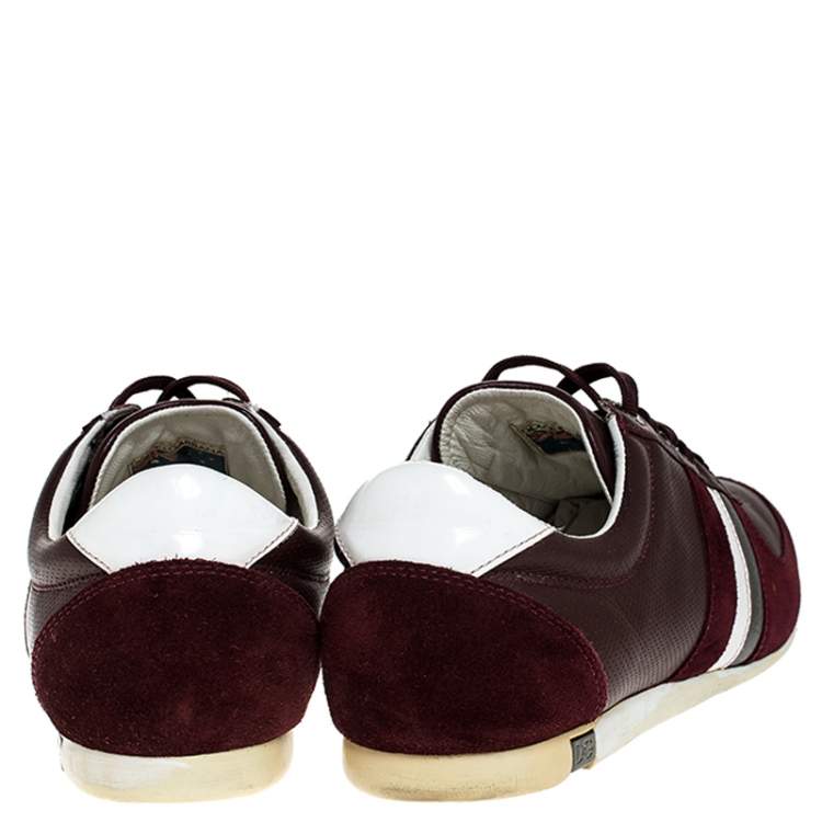 Pre Owned Dolce & Gabbana Burgundy Leather and Suede Metal Logo Sneakers Size 43.5