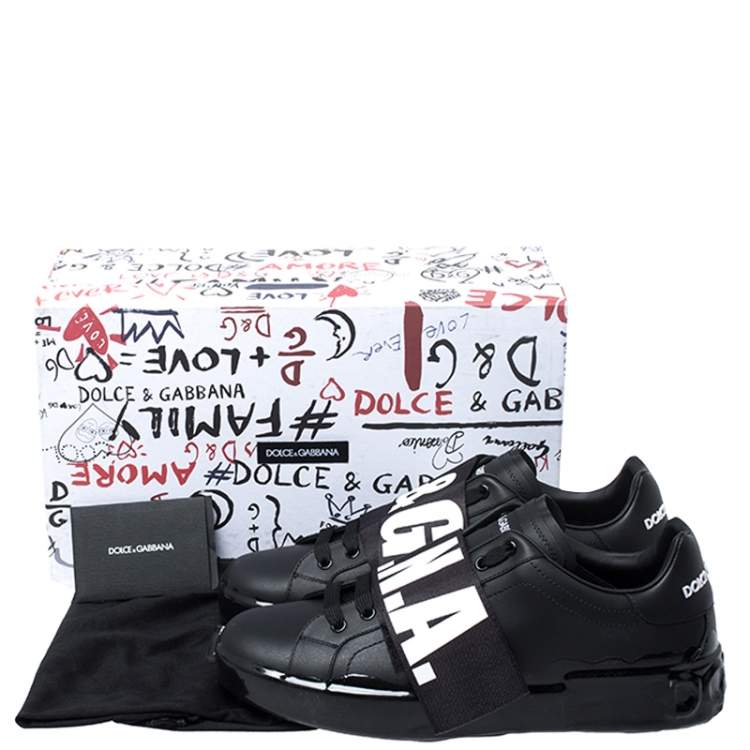 Pre Owned Dolce & Gabbana Black Leather Portofino Low Top Sneakers Size 43