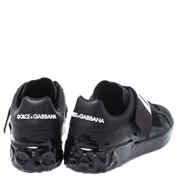 Pre Owned Dolce & Gabbana Black Leather Portofino Low Top Sneakers Size 43