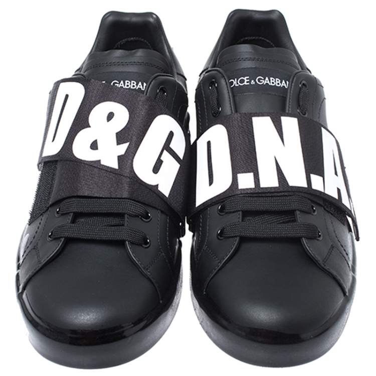 Pre Owned Dolce & Gabbana Black Leather Portofino Low Top Sneakers Size 43