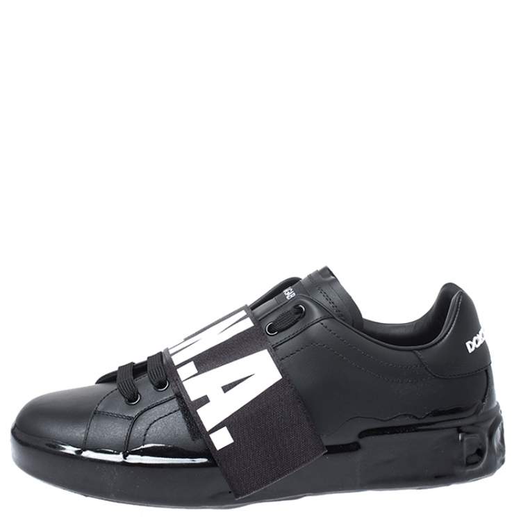 Pre Owned Dolce & Gabbana Black Leather Portofino Low Top Sneakers Size 43