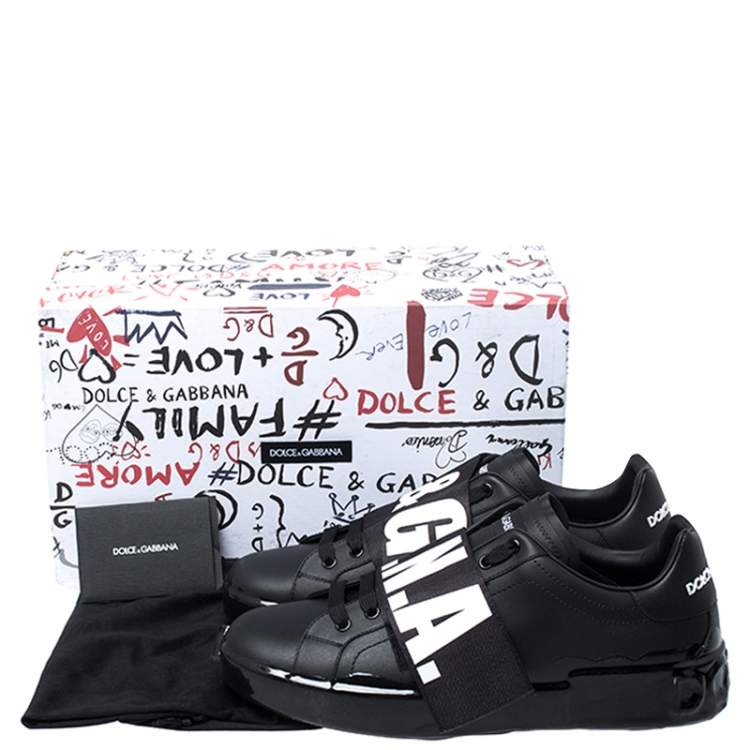 Pre Owned Dolce & Gabbana Black Leather Portofino Low Top Sneakers Size 41