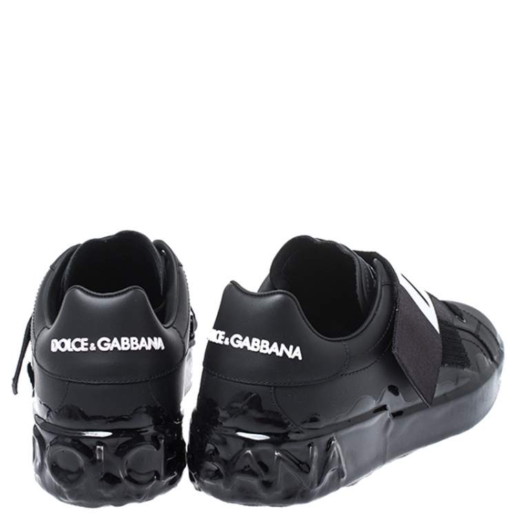 Pre Owned Dolce & Gabbana Black Leather Portofino Low Top Sneakers Size 41