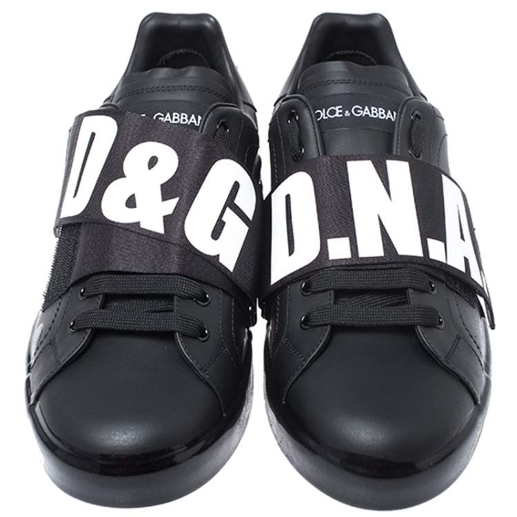 Pre Owned Dolce & Gabbana Black Leather Portofino Low Top Sneakers Size 41