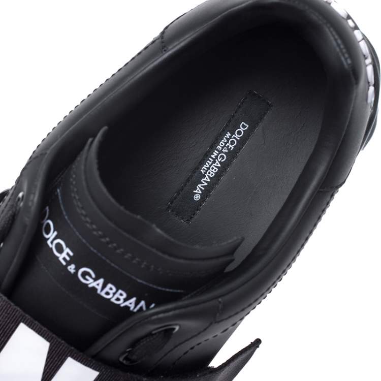 Pre Owned Dolce & Gabbana Black Leather Portofino Low Top Sneakers Size 41