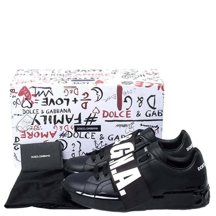 Pre Owned Dolce & Gabbana Black Leather Portofino Low Top Sneakers Size 43.5