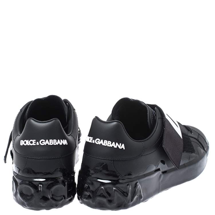 Pre Owned Dolce & Gabbana Black Leather Portofino Low Top Sneakers Size 43.5
