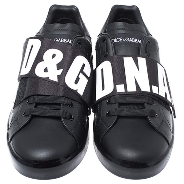 Pre Owned Dolce & Gabbana Black Leather Portofino Low Top Sneakers Size 43.5