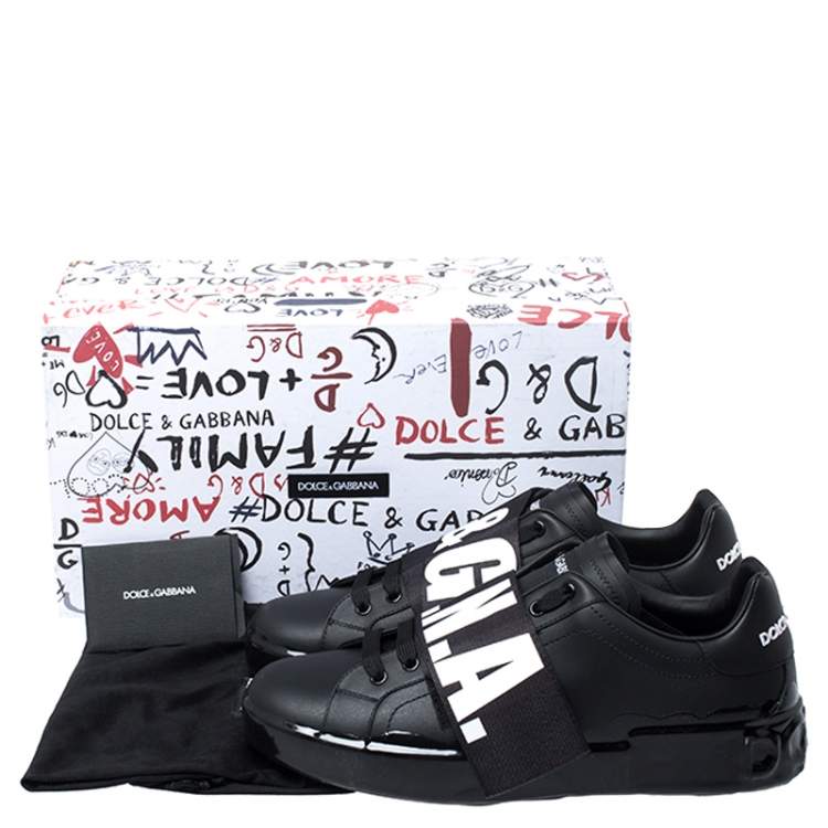 Pre Owned Dolce & Gabbana Black Leather Portofino Low Top Sneakers Size 45