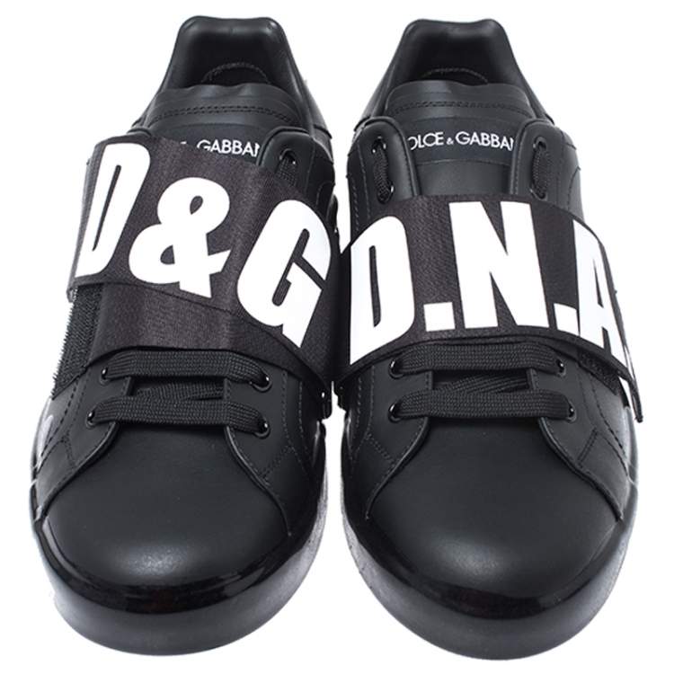 Pre Owned Dolce & Gabbana Black Leather Portofino Low Top Sneakers Size 45