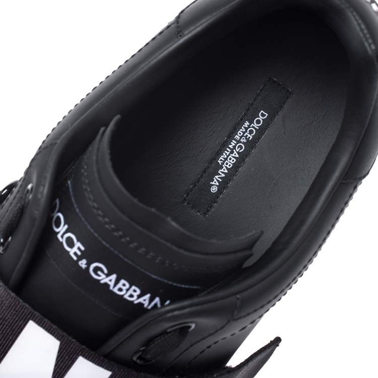 Pre Owned Dolce & Gabbana Black Leather Portofino Low Top Sneakers Size 45