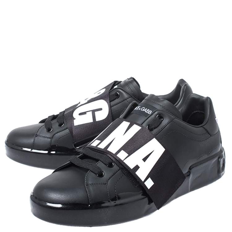 Pre Owned Dolce & Gabbana Black Leather Portofino Low Top Sneakers Size 45