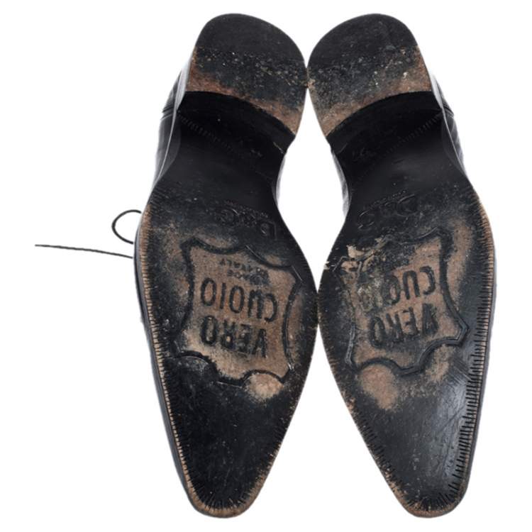 Pre Owned Dolce & Gabbana Black Lizard Embossed Leather Pointed Toe Oxfords Size 44