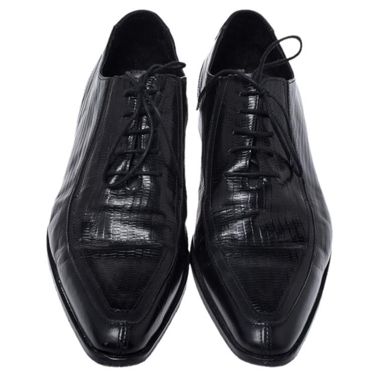 Pre Owned Dolce & Gabbana Black Lizard Embossed Leather Pointed Toe Oxfords Size 44