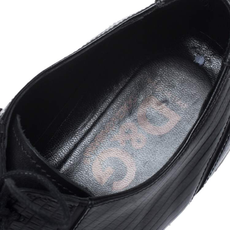 Pre Owned Dolce & Gabbana Black Lizard Embossed Leather Pointed Toe Oxfords Size 44