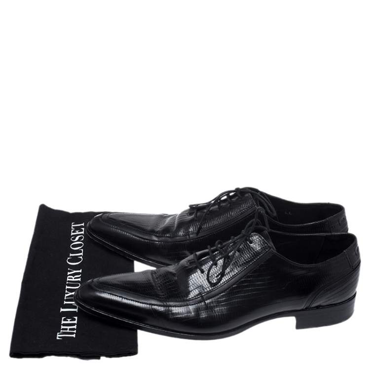 Pre Owned Dolce & Gabbana Black Lizard Embossed Leather Pointed Toe Oxfords Size 44