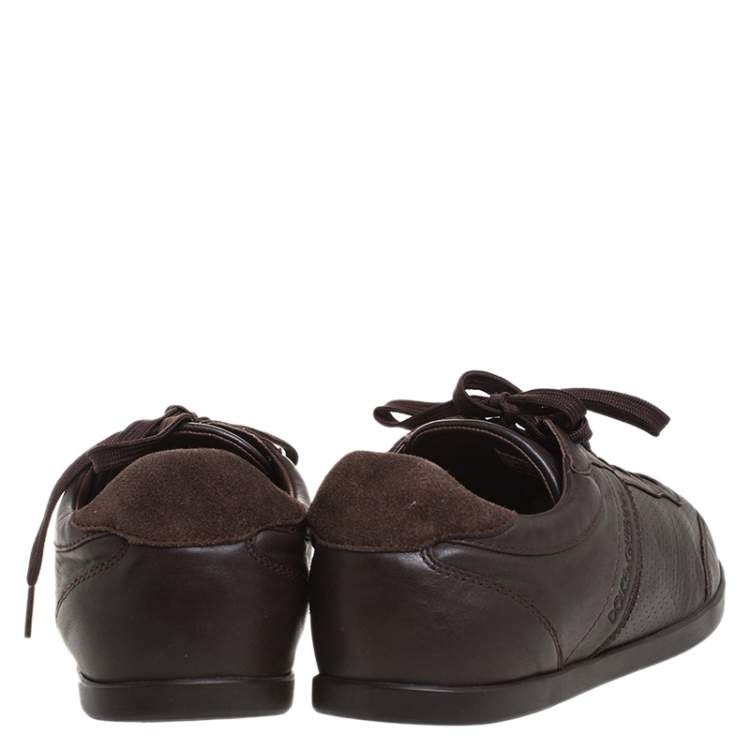 Pre Owned Dolce & Gabbana Brown Suede and Leather Low Top Sneakers Size 44