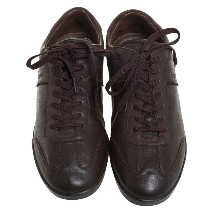 Pre Owned Dolce & Gabbana Brown Suede and Leather Low Top Sneakers Size 44