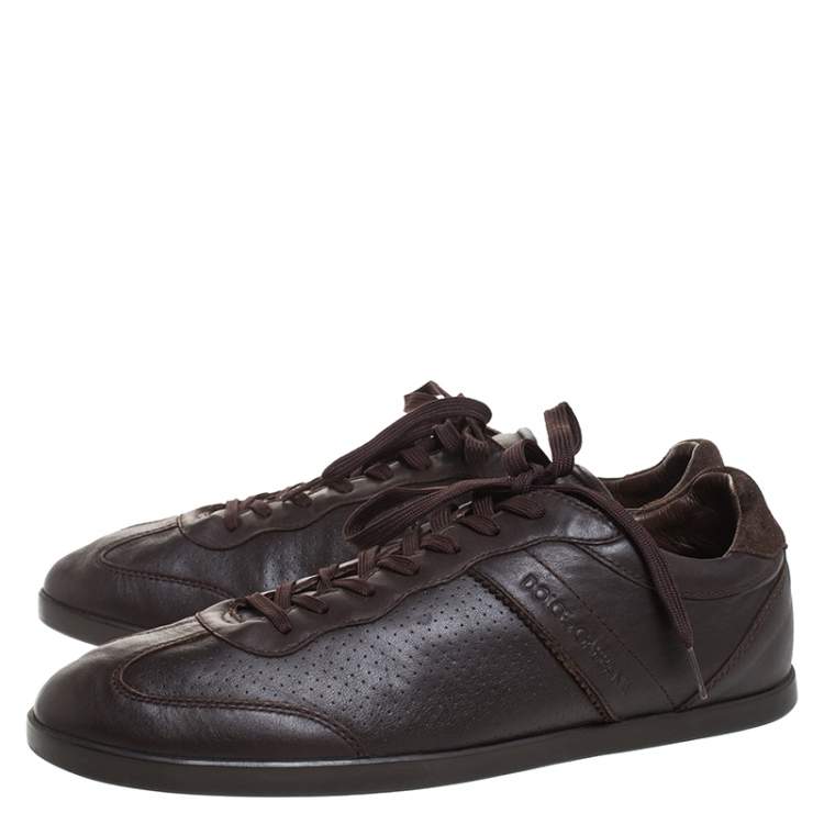 Pre Owned Dolce & Gabbana Brown Suede and Leather Low Top Sneakers Size 44