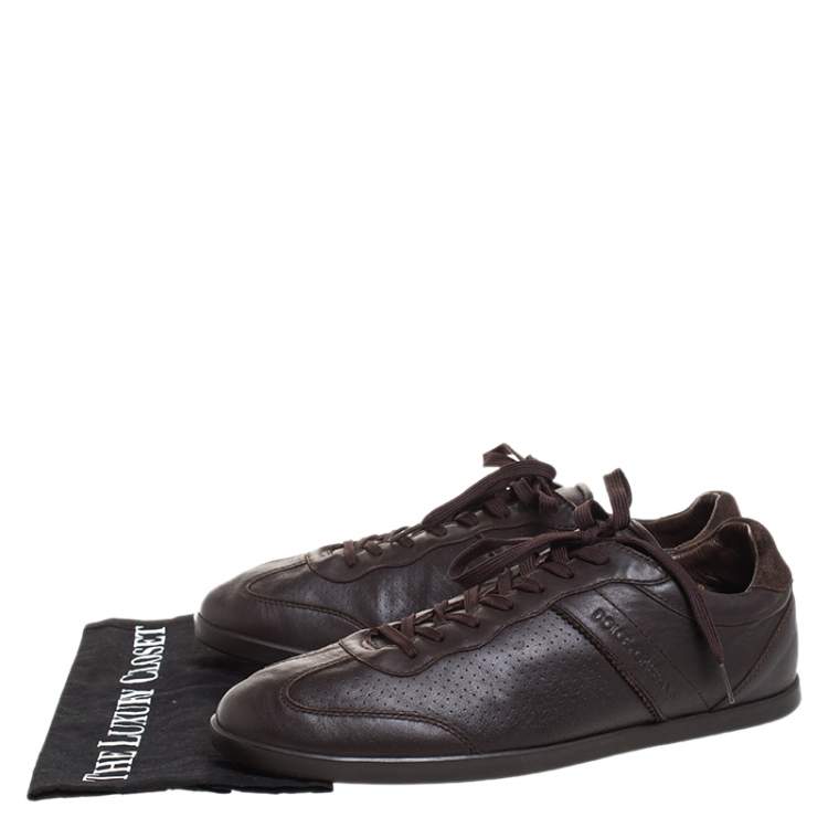 Pre Owned Dolce & Gabbana Brown Suede and Leather Low Top Sneakers Size 44