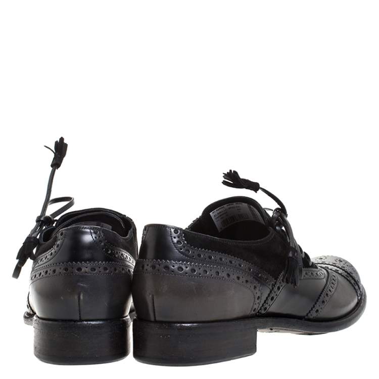 مملوكة مسبقًا Dolce & Gabbana Black Brogue Leather and Suede Lace Oxford Size 44