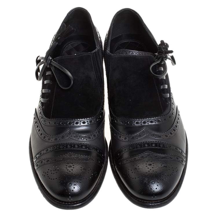 مملوكة مسبقًا Dolce & Gabbana Black Brogue Leather and Suede Lace Oxford Size 44