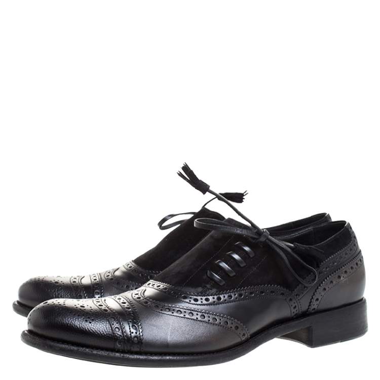مملوكة مسبقًا Dolce & Gabbana Black Brogue Leather and Suede Lace Oxford Size 44