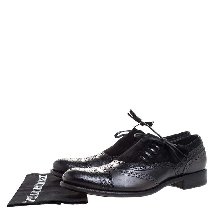 مملوكة مسبقًا Dolce & Gabbana Black Brogue Leather and Suede Lace Oxford Size 44