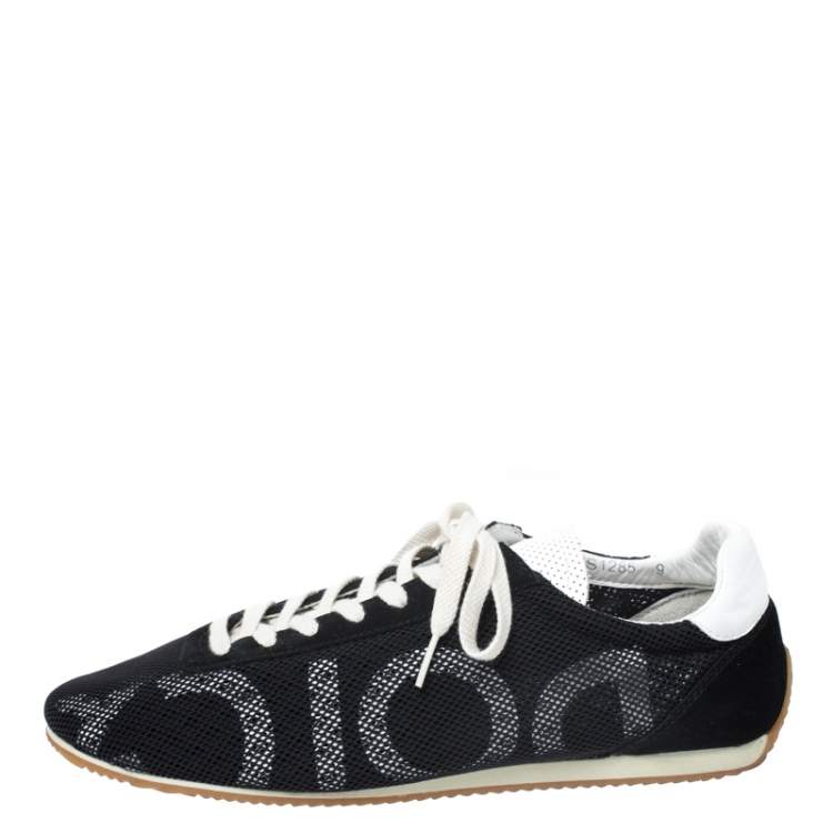 Pre Owned Dolce & Gabbana Black/White Mesh and Suede Lace Low Top Sneakers Size 43