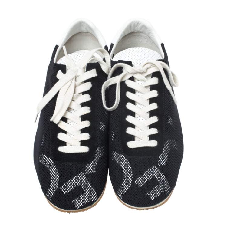 Pre Owned Dolce & Gabbana Black/White Mesh and Suede Lace Low Top Sneakers Size 43