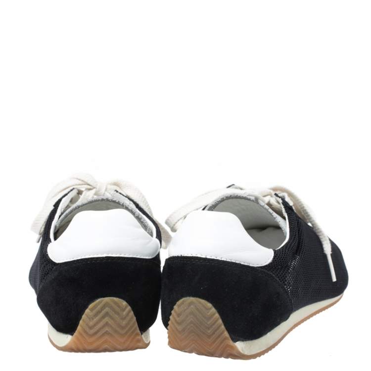 Pre Owned Dolce & Gabbana Black/White Mesh and Suede Lace Low Top Sneakers Size 43