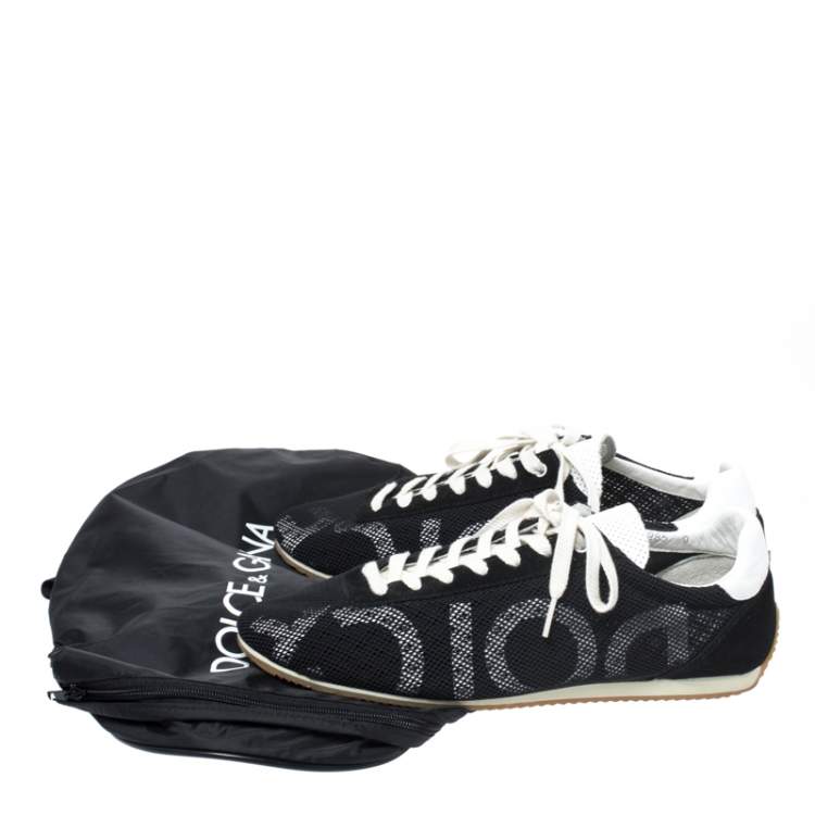 Pre Owned Dolce & Gabbana Black/White Mesh and Suede Lace Low Top Sneakers Size 43