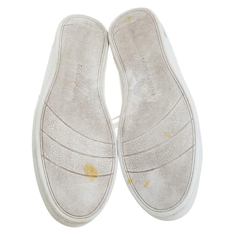 مملوكة مسبقًا Dolce & Gabbana White Leather Logo Plaque Low Top Sneakers Size 43