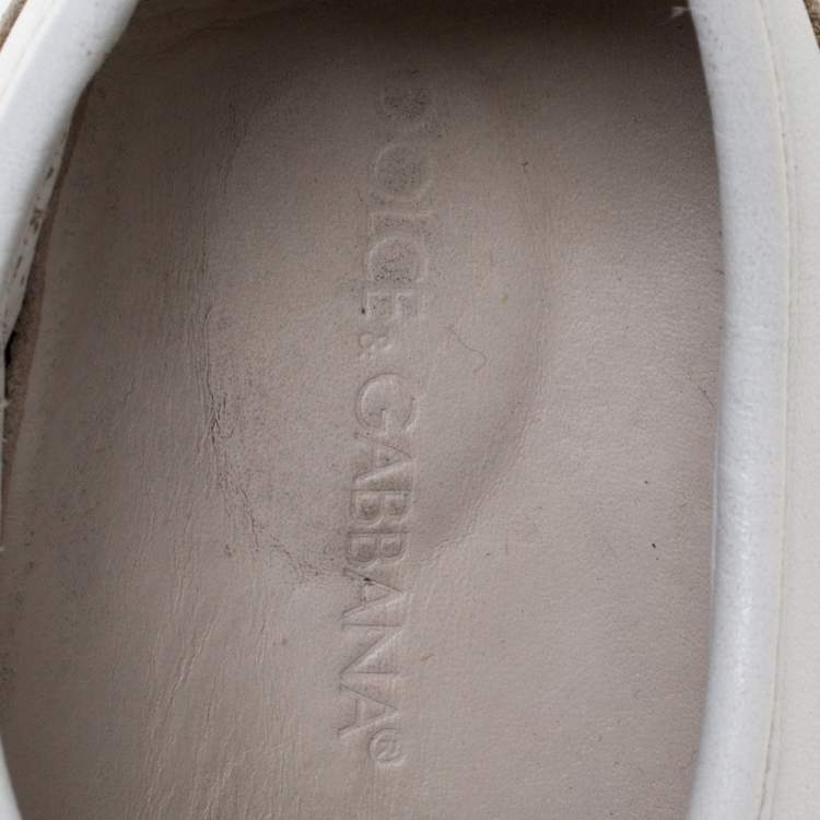 مملوكة مسبقًا Dolce & Gabbana White Leather Logo Plaque Low Top Sneakers Size 43