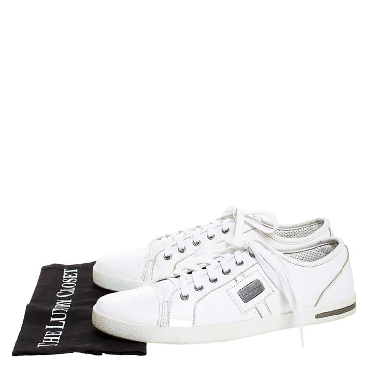 مملوكة مسبقًا Dolce & Gabbana White Leather Logo Plaque Low Top Sneakers Size 43