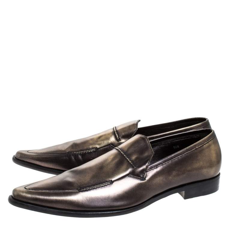 Pre Owned Dolce & Gabbana Metallic Two Tone Leather Slip On Loafers Size 44.5
