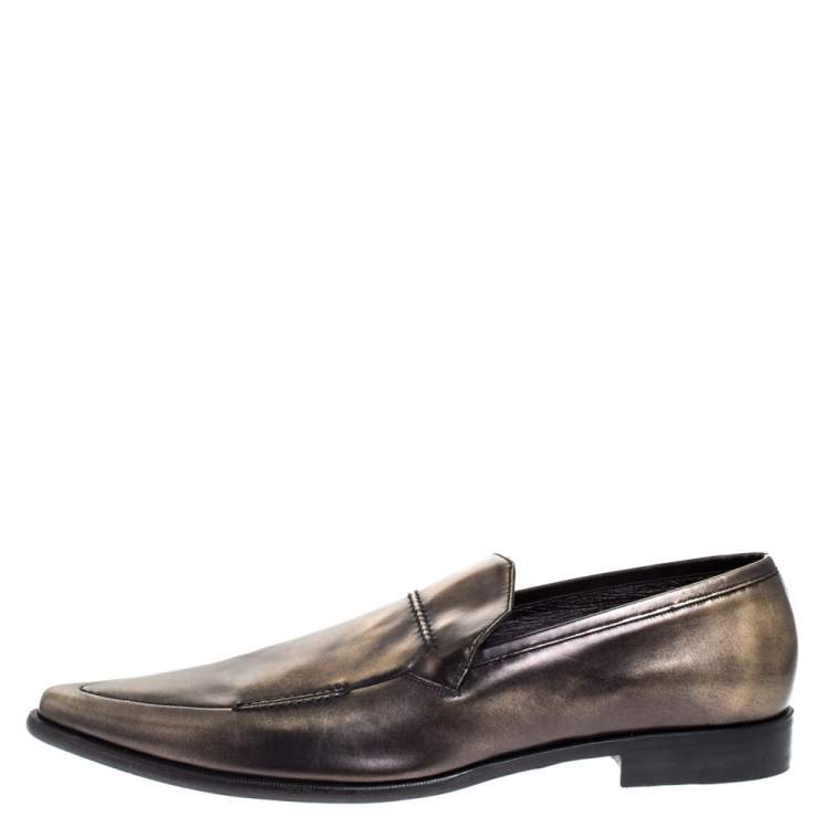 Pre Owned Dolce & Gabbana Metallic Two Tone Leather Slip On Loafers Size 44.5