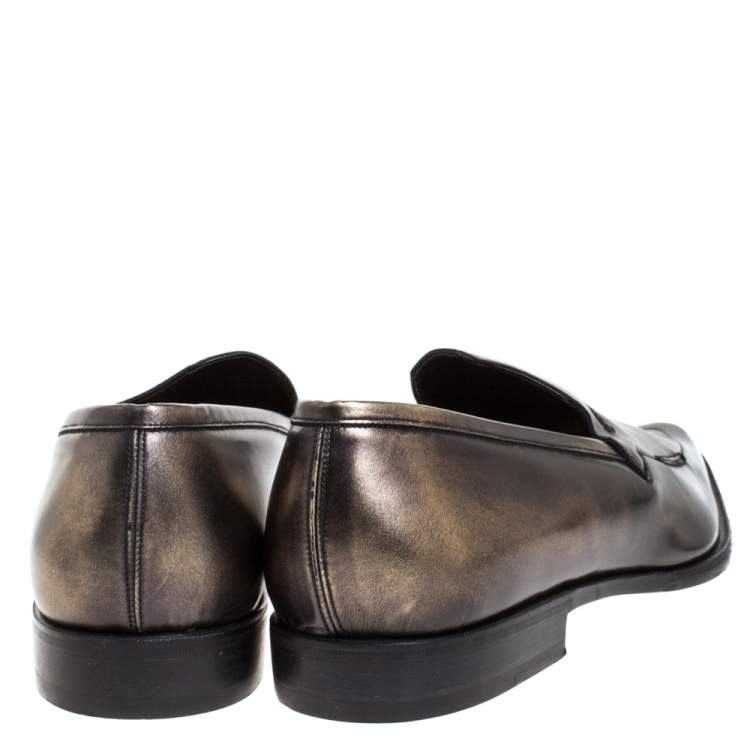 Pre Owned Dolce & Gabbana Metallic Two Tone Leather Slip On Loafers Size 44.5