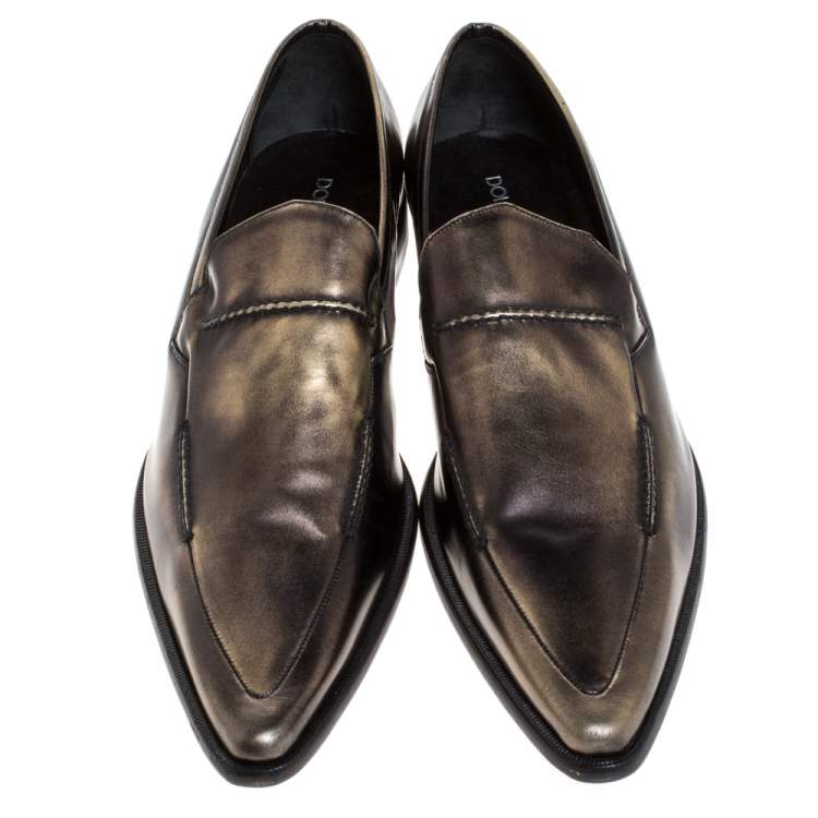 Pre Owned Dolce & Gabbana Metallic Two Tone Leather Slip On Loafers Size 44.5
