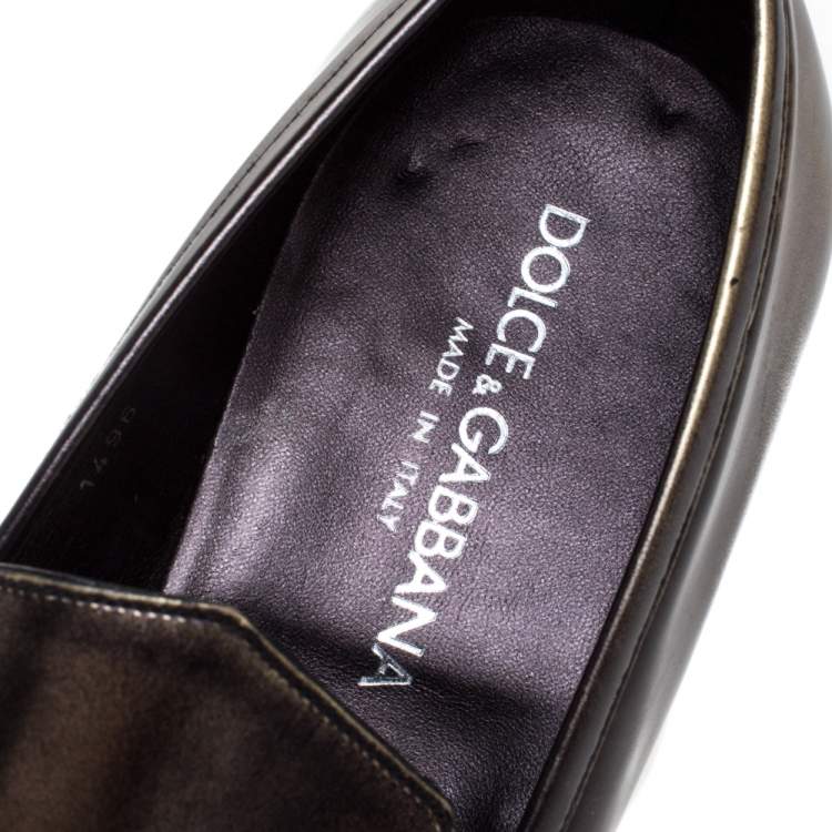 Pre Owned Dolce & Gabbana Metallic Two Tone Leather Slip On Loafers Size 44.5