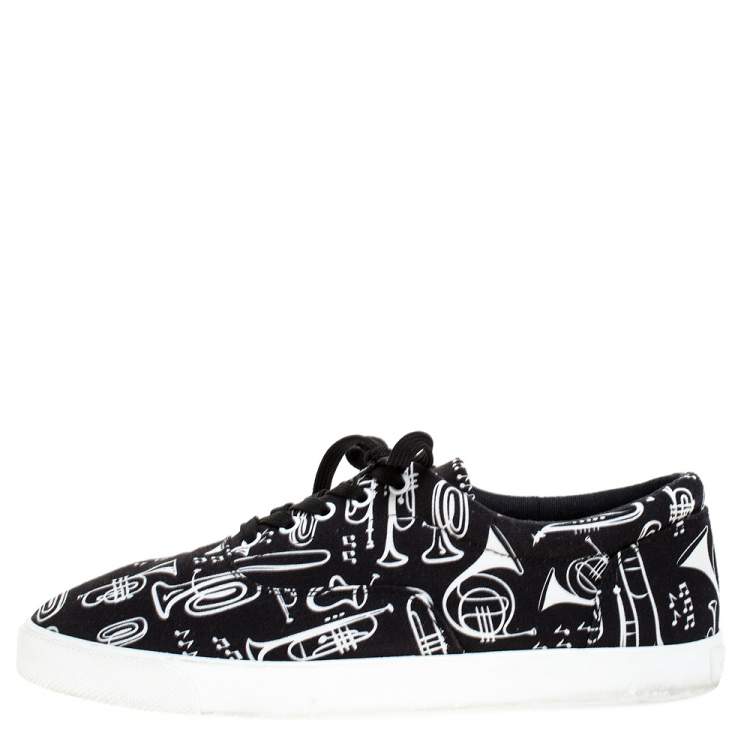 مملوكة مسبقًا Dolce & Gabbana Black/White Trumpet Print Canvas Low Top Lace Up Sneakers Size 43
