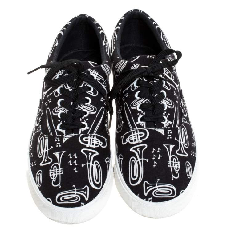 مملوكة مسبقًا Dolce & Gabbana Black/White Trumpet Print Canvas Low Top Lace Up Sneakers Size 43