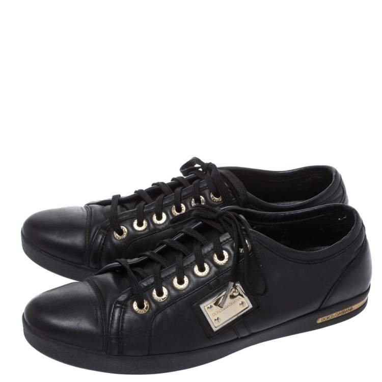 Pre Owned Dolce & Gabbana Black Leather Logo Plaque Sneakers Size 41